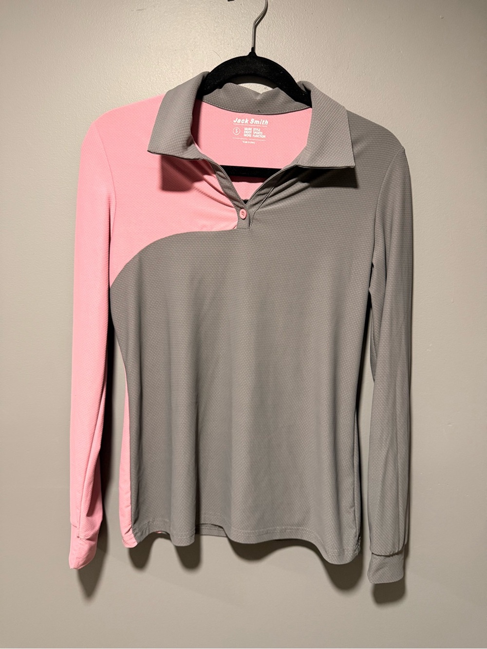 Two-Tone Pink and Gray Long Sleeve Polo Top